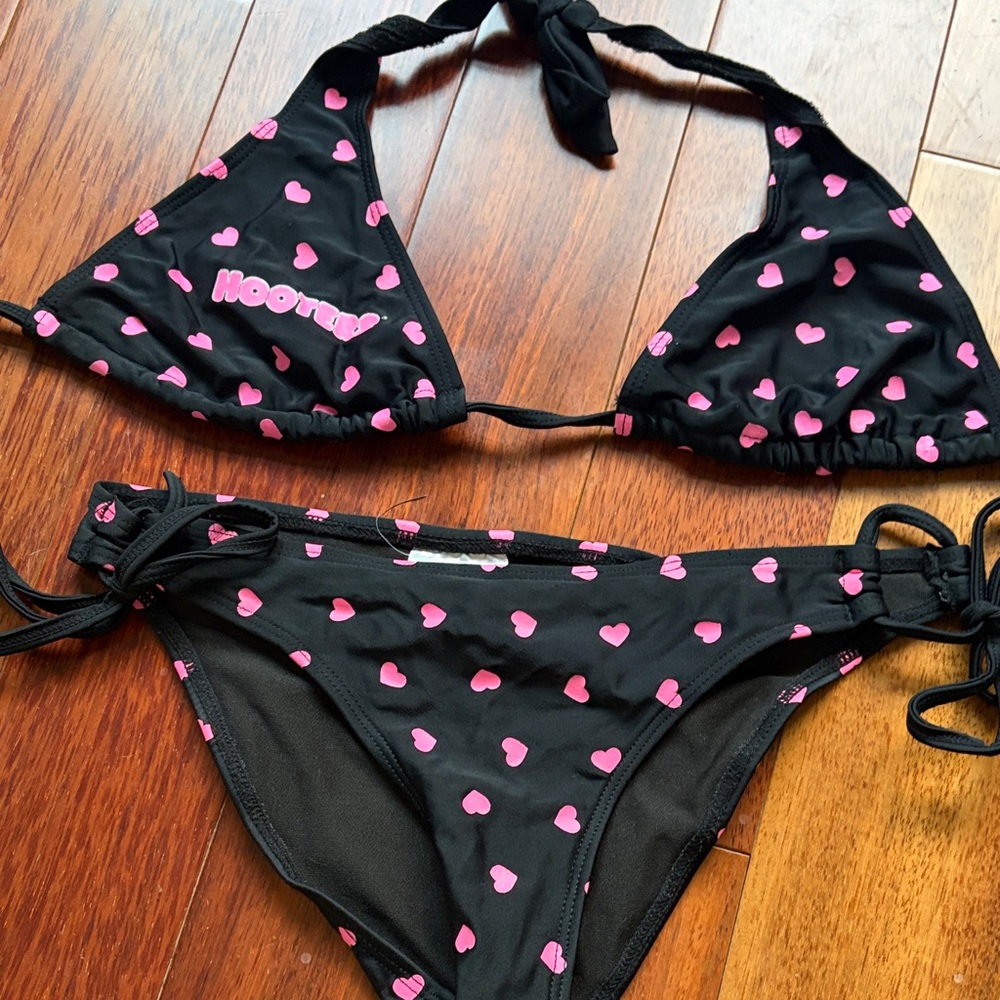 Black and Pink Heart Bikini Set